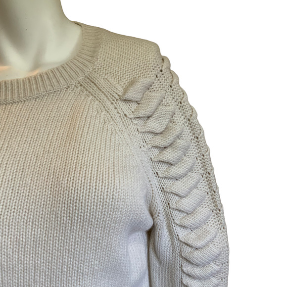 Zoe Jordan Cream Cashmere Wool Blend Crew Neck Cable Knit Design Arms sz S/M - Picture 4 of 8